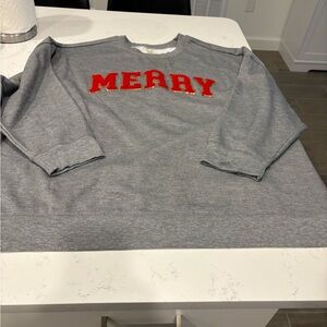 Terra & Sky Gray Sweatshirt with Red 'Merry'